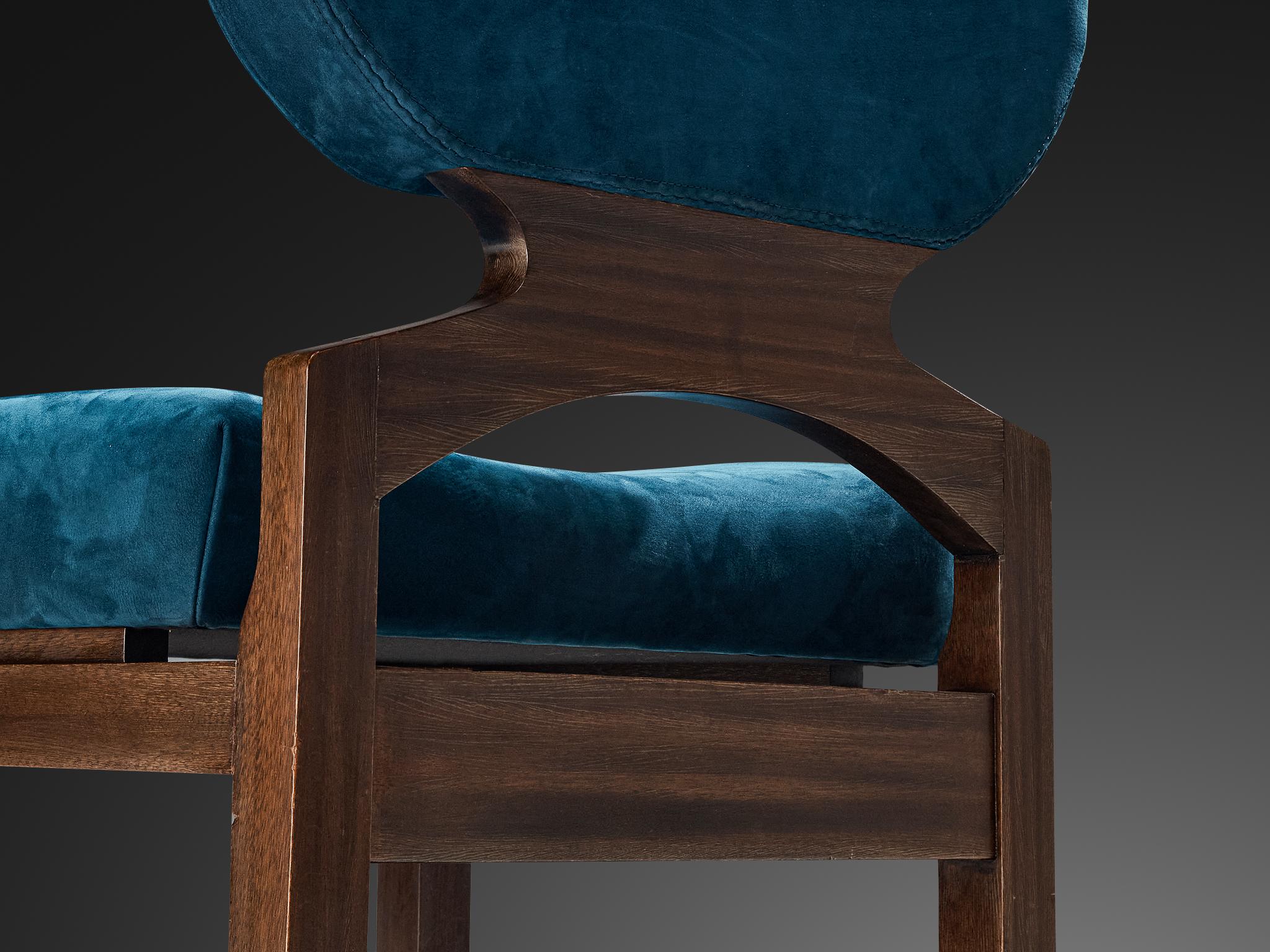 Emiel Veranneman Set of Eight 'Osaka' Dining Chairs in Blue Nubuck Leather