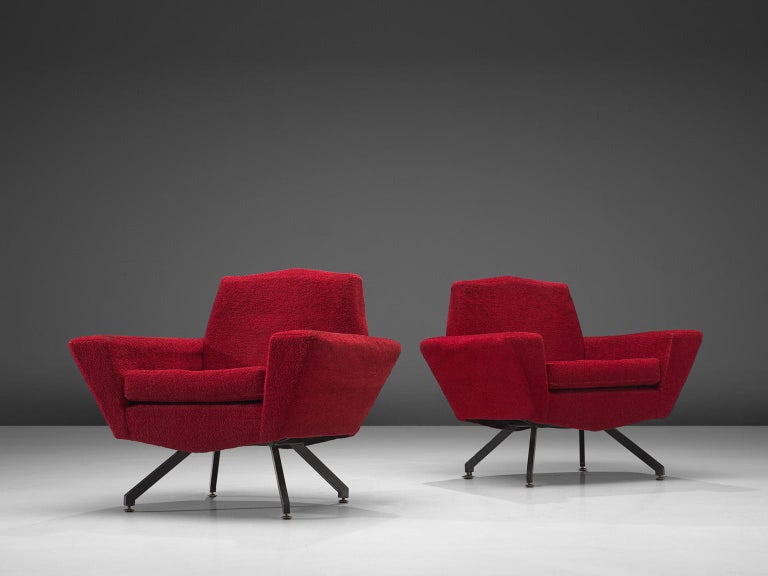 Studio APA for Lenzi Pair of Lounge Chairs in Red Upholstery