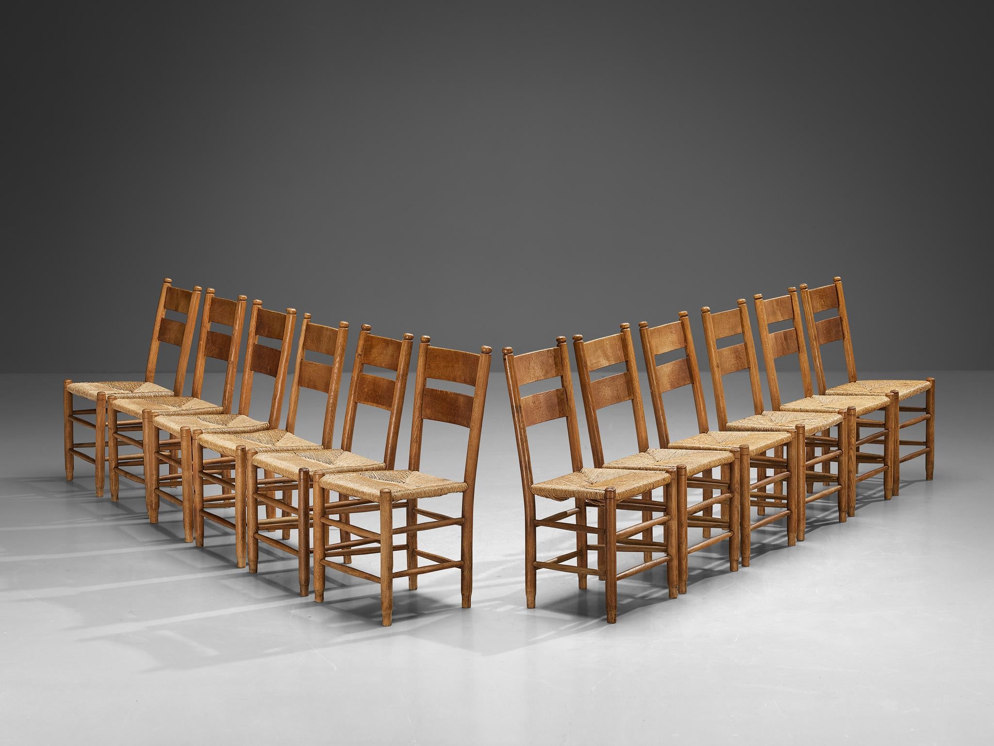 Rustic Danish Chairs in Straw and Oak