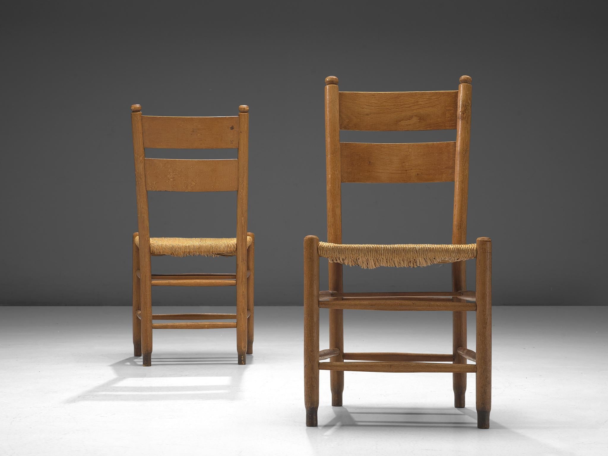 Rustic Danish Chairs in Straw and Oak