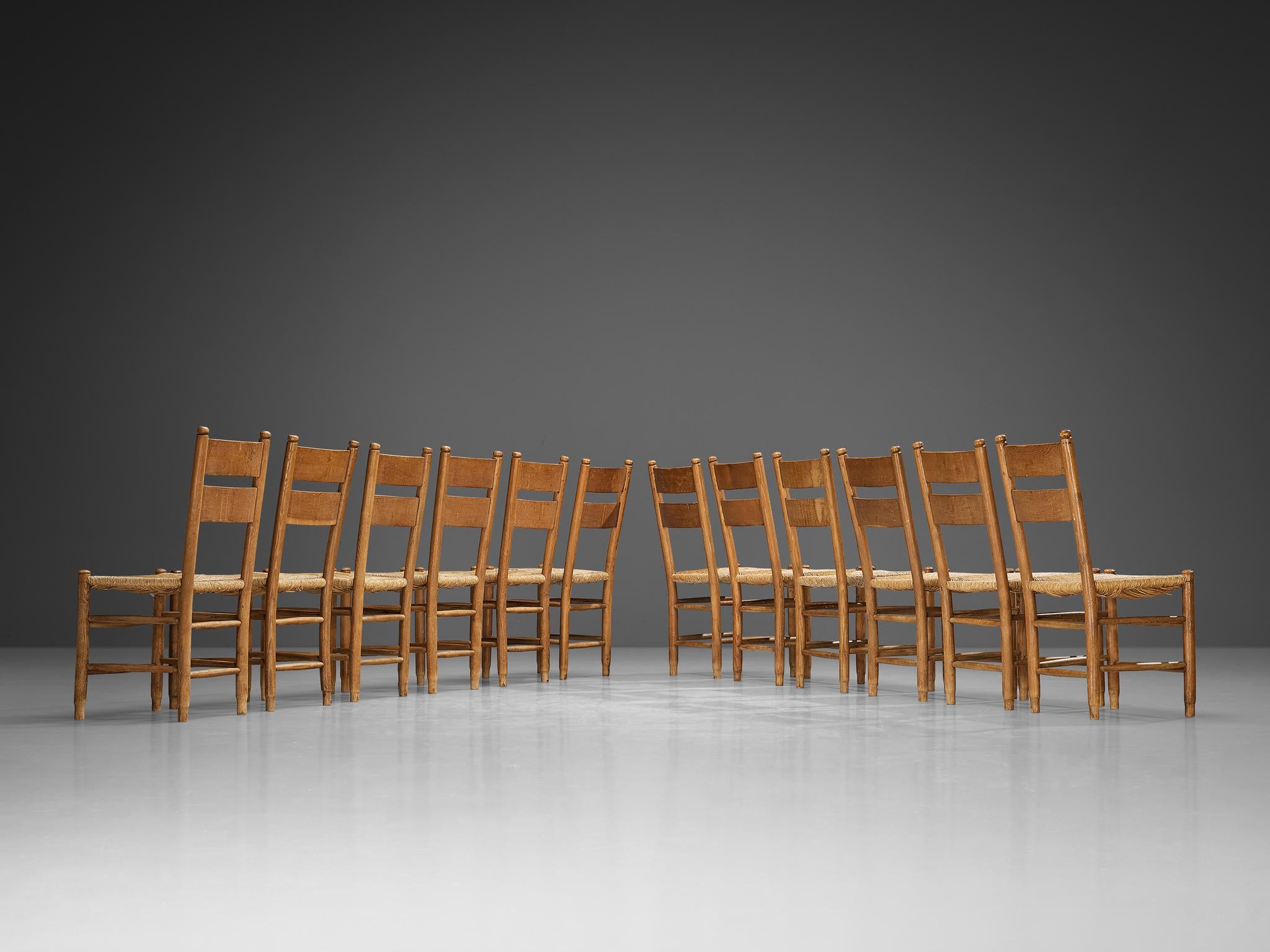 Rustic Danish Chairs in Straw and Oak