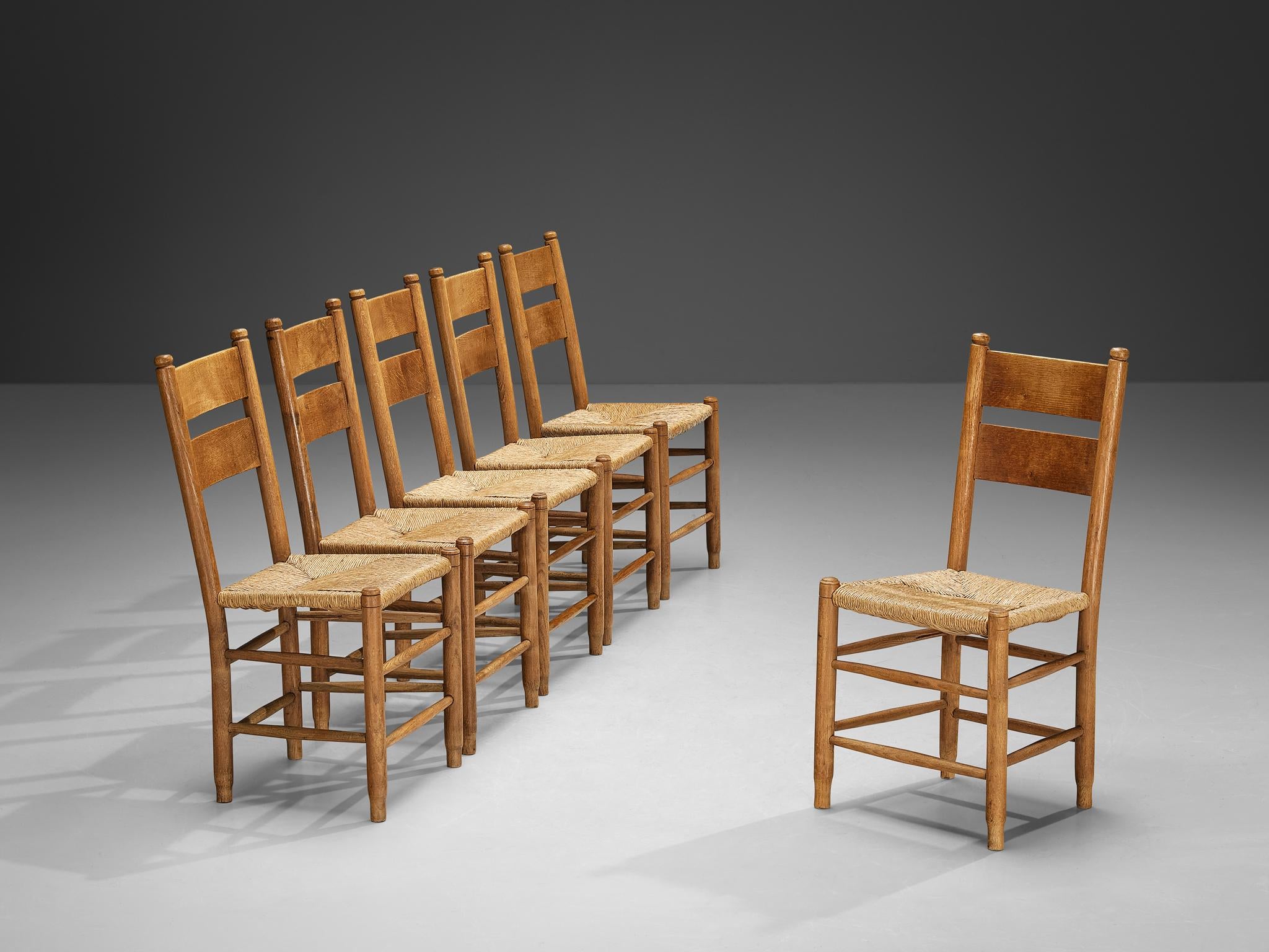 Rustic Danish Chairs in Straw and Oak