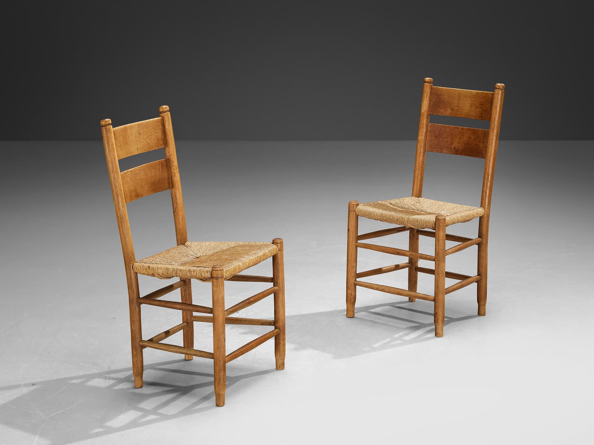 Rustic Danish Chairs in Straw and Oak