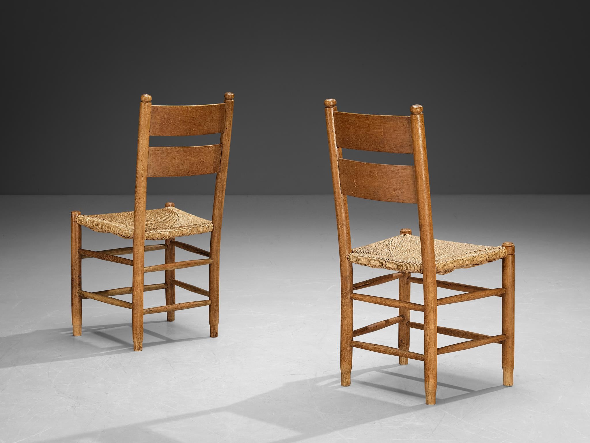 Rustic Danish Chairs in Straw and Oak