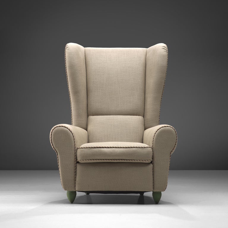 Guglielmo Ulrich Grand Wingback Chair in Natural Cream Upholstery