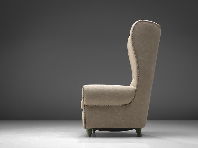 Guglielmo Ulrich Grand Wingback Chair in Natural Cream Upholstery