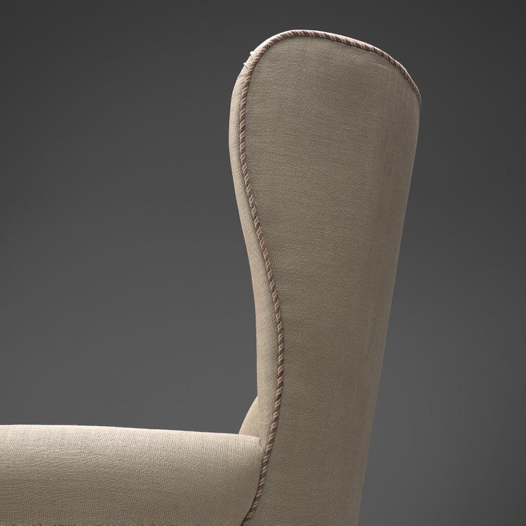 Guglielmo Ulrich Grand Wingback Chair in Natural Cream Upholstery