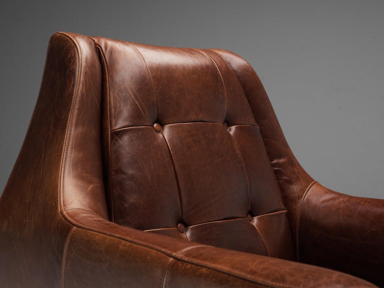 Italian Lounge Chair in Brown Leather and Suede