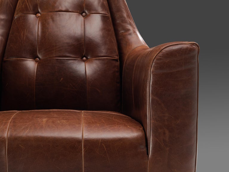 Italian Lounge Chair in Brown Leather and Suede