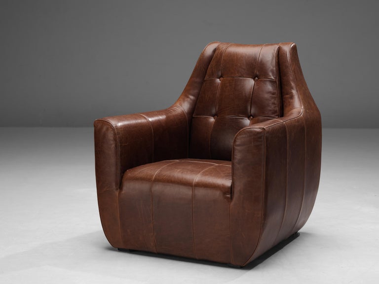 Italian Lounge Chair in Brown Leather and Suede