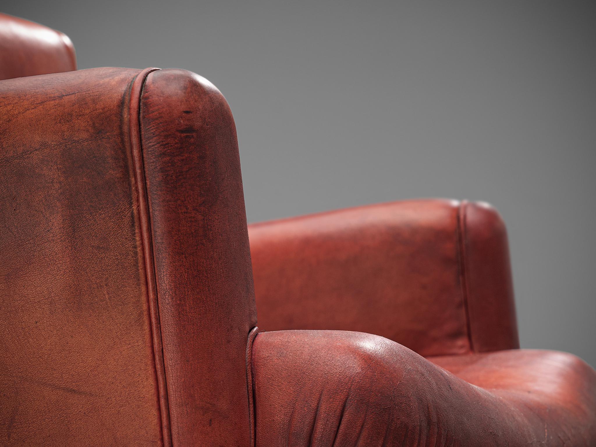 Italian Set of Six Armchairs in Marble and Red Leather