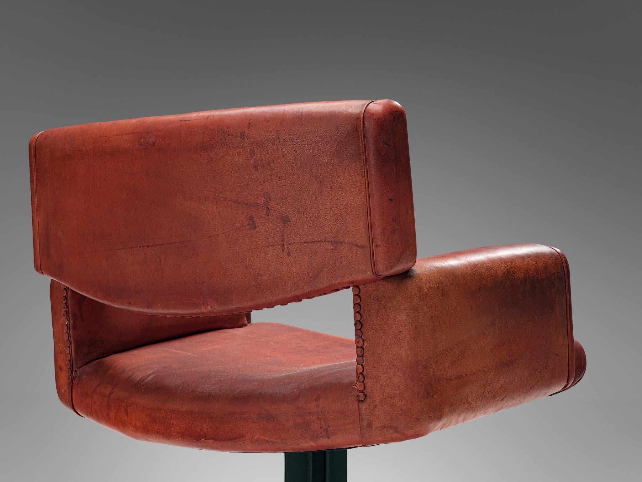 Italian Set of Six Armchairs in Marble and Red Leather