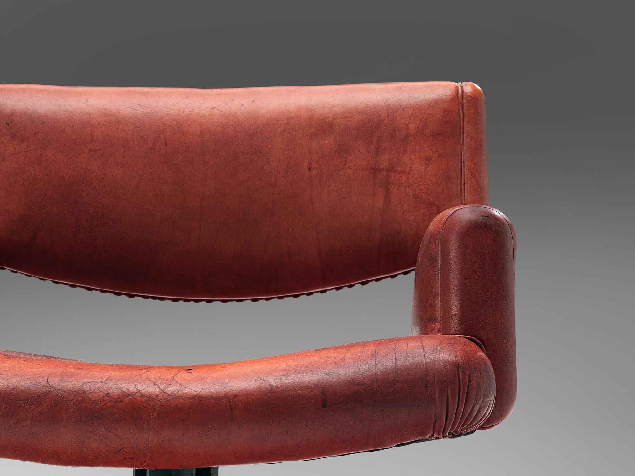 Italian Set of Six Armchairs in Marble and Red Leather