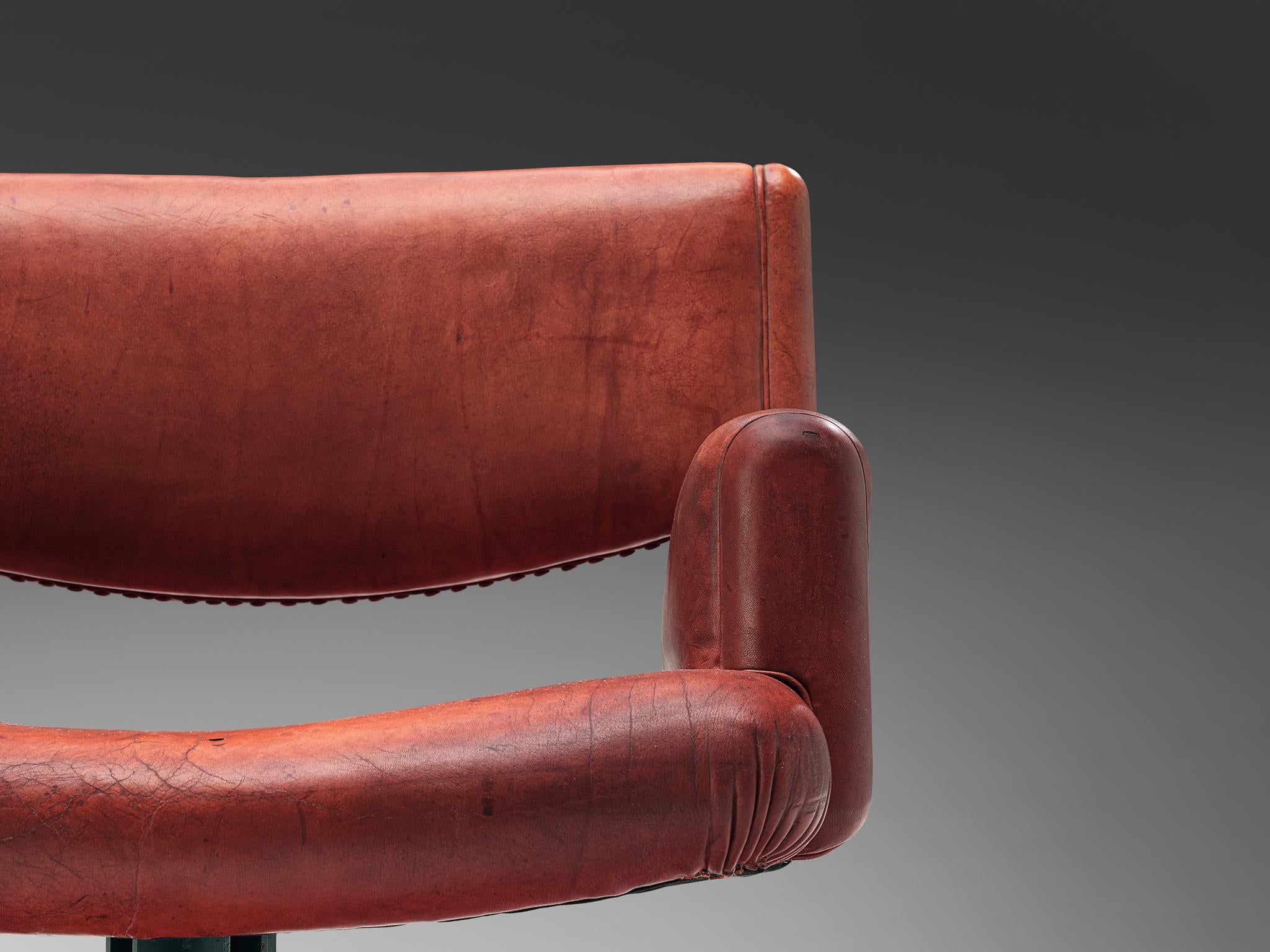 Italian Pair of Armchairs in Marble and Red Leather