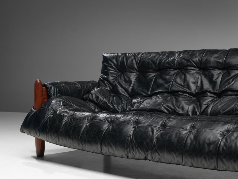 Sergio Rodrigues 'Sheriff' Sofa in Black Upholstery and Imbuia Wood