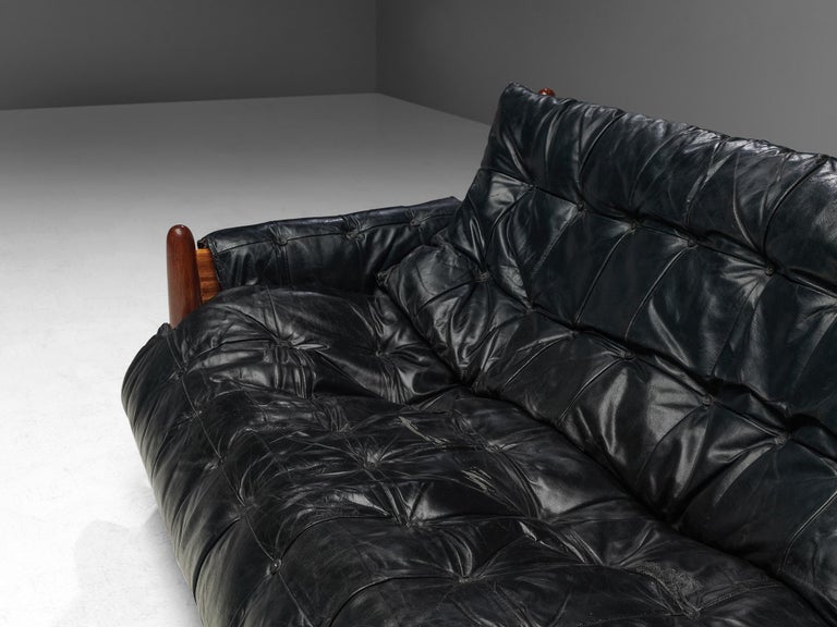 Sergio Rodrigues 'Sheriff' Sofa in Black Upholstery and Imbuia Wood