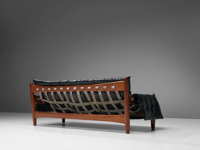 Sergio Rodrigues 'Sheriff' Sofa in Black Upholstery and Imbuia Wood