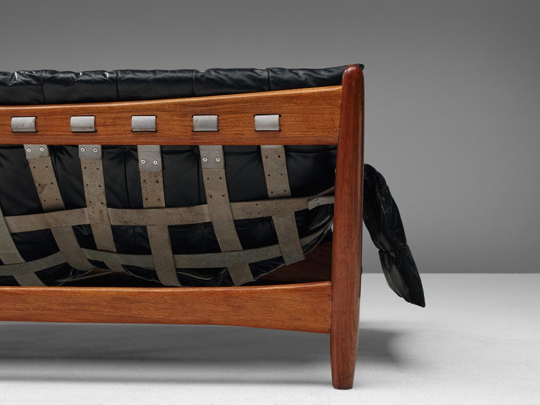 Sergio Rodrigues 'Sheriff' Sofa in Black Upholstery and Imbuia Wood