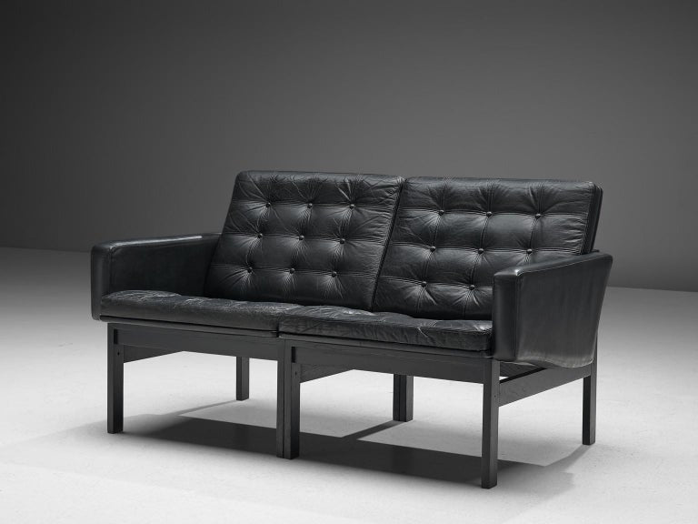 Gjerløv-Knudsen and Lind 'Moduline' All Black Leather Settee or Sofa