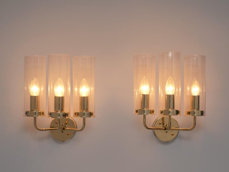 Hans-Agne Jakobsson 'Sonata' Wall Lights in Glass and Brass