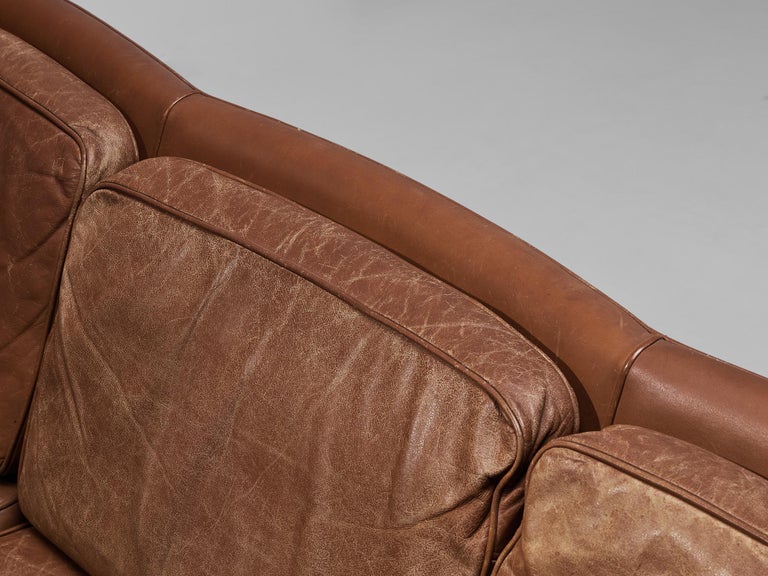 Danish Sofa in Brown Leather and Mahogany