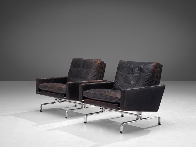 Poul Kjærholm Pair of 'PK31-1' Lounge Chairs in Original Black Leather