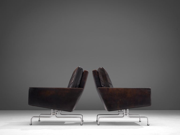 Poul Kjærholm Pair of 'PK31-1' Lounge Chairs in Original Black Leather