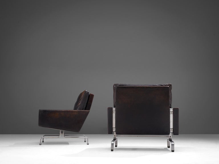 Poul Kjærholm Pair of 'PK31-1' Lounge Chairs in Original Black Leather