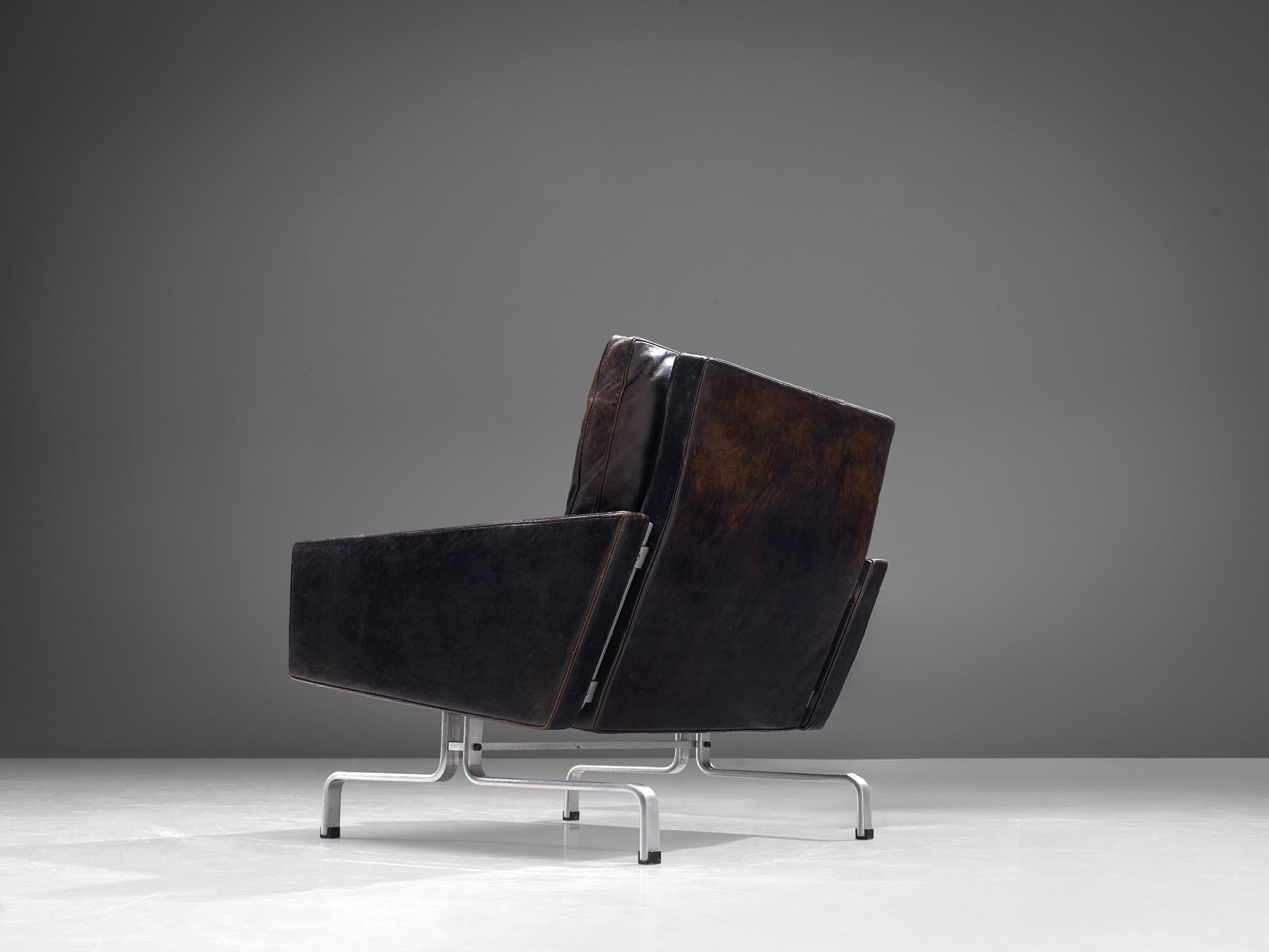 Poul Kjærholm 'PK31-1' Lounge Chair in Original Black Leather and Steel