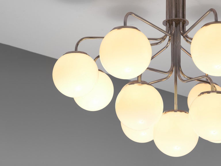 Elegant Italian Chandeliers in Steel with Opaque White Glass Spheres