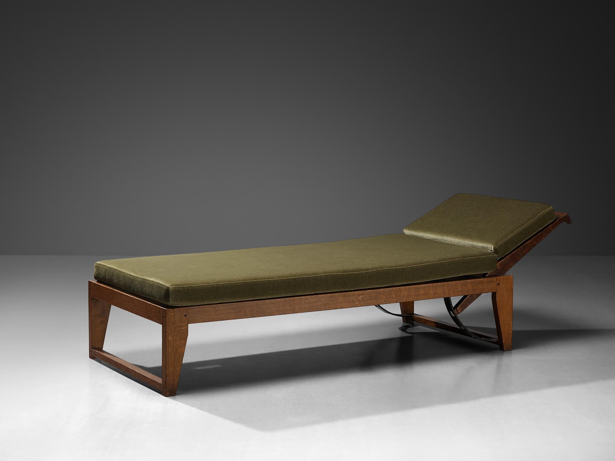 Chaise Longue or Daybed in Oak with Green Cushions