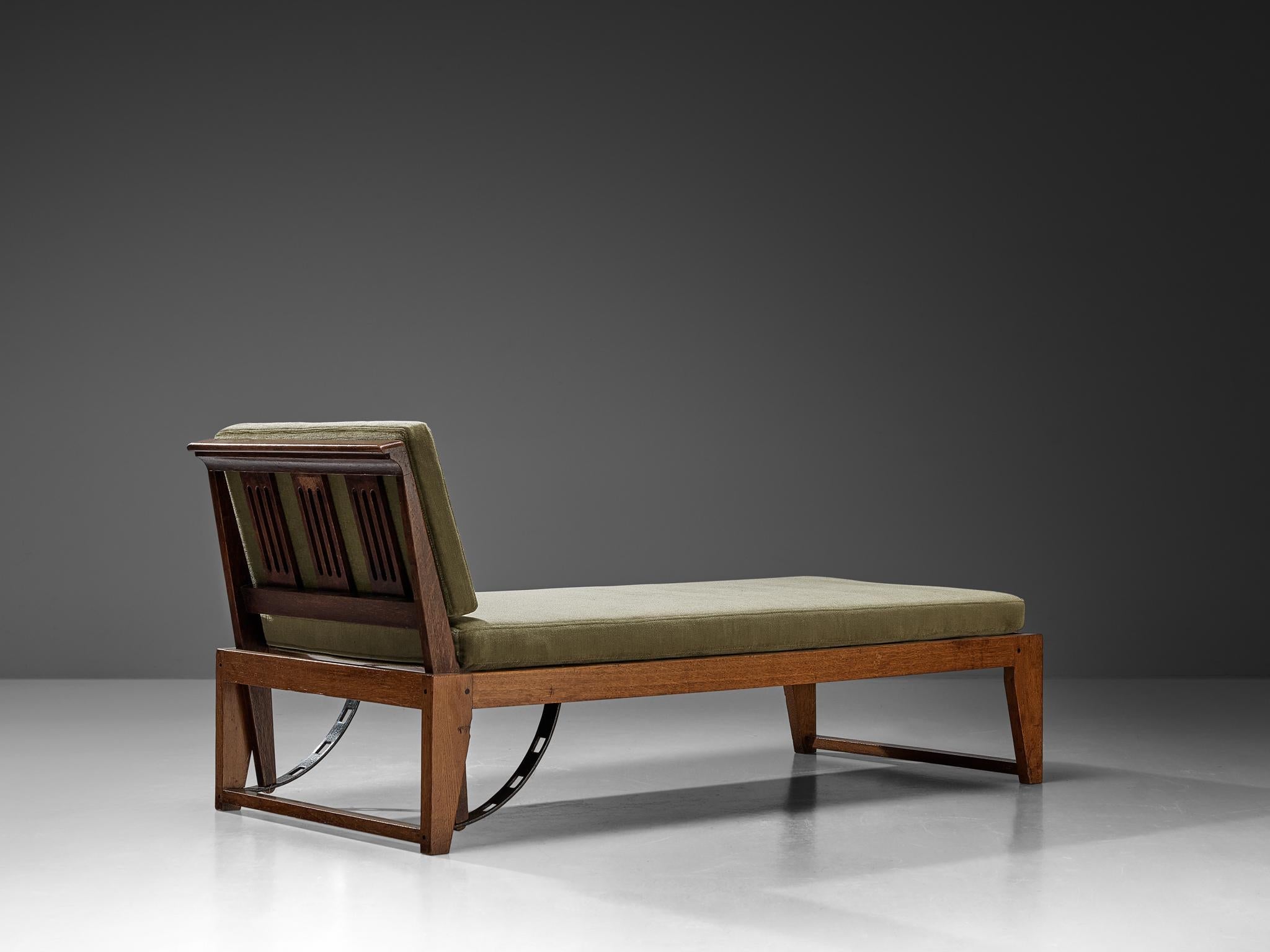 Chaise Longue or Daybed in Oak with Green Cushions