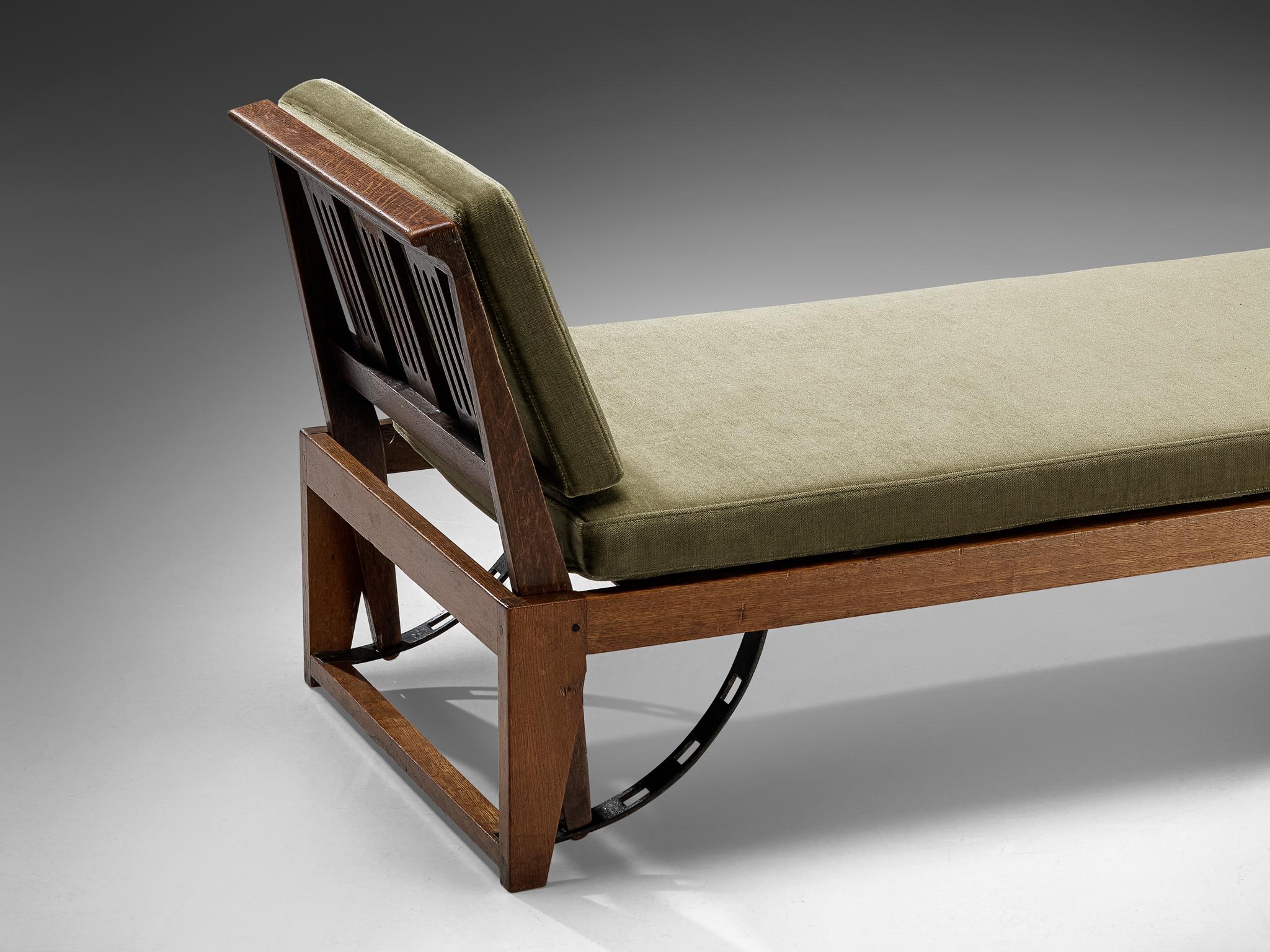 Chaise Longue or Daybed in Oak with Green Cushions