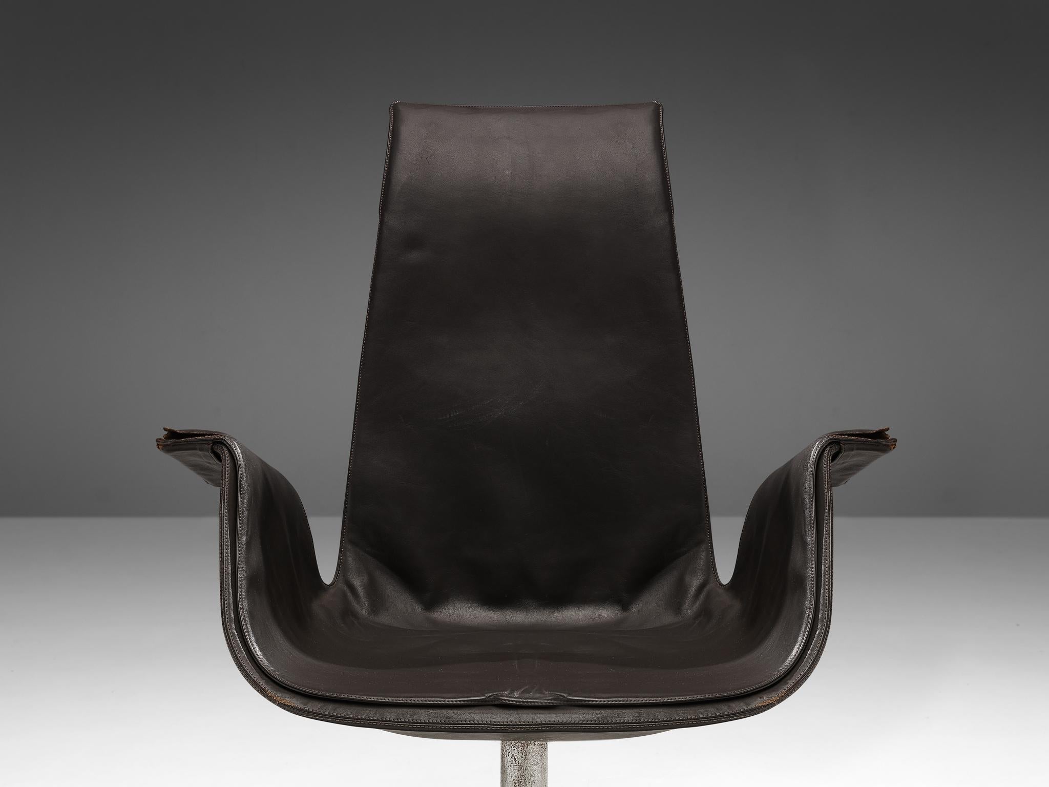 Fabricius & Kastholm Swivel Chair in Dark Brown Leather and Steel