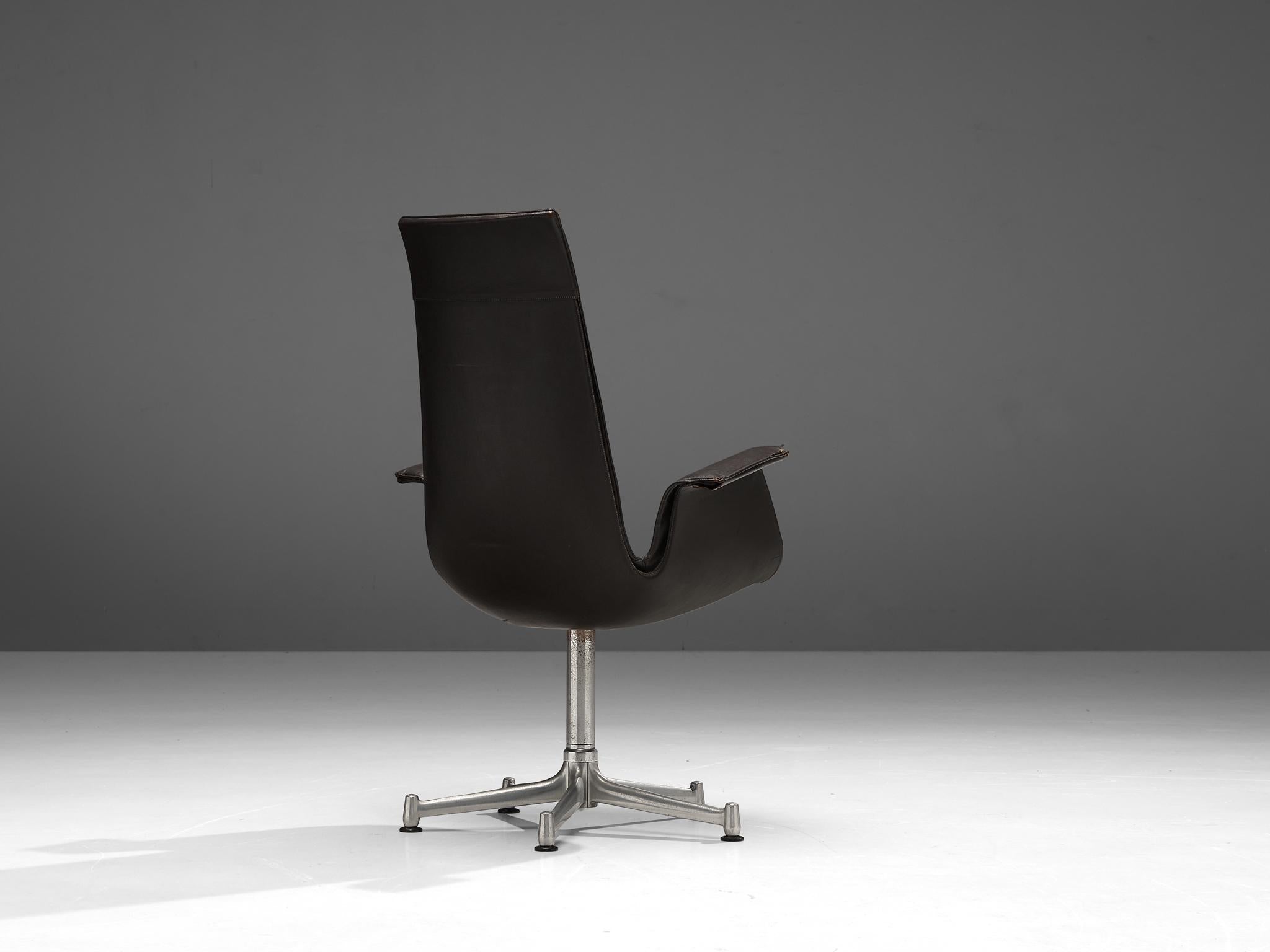 Fabricius & Kastholm Swivel Chair in Dark Brown Leather and Steel