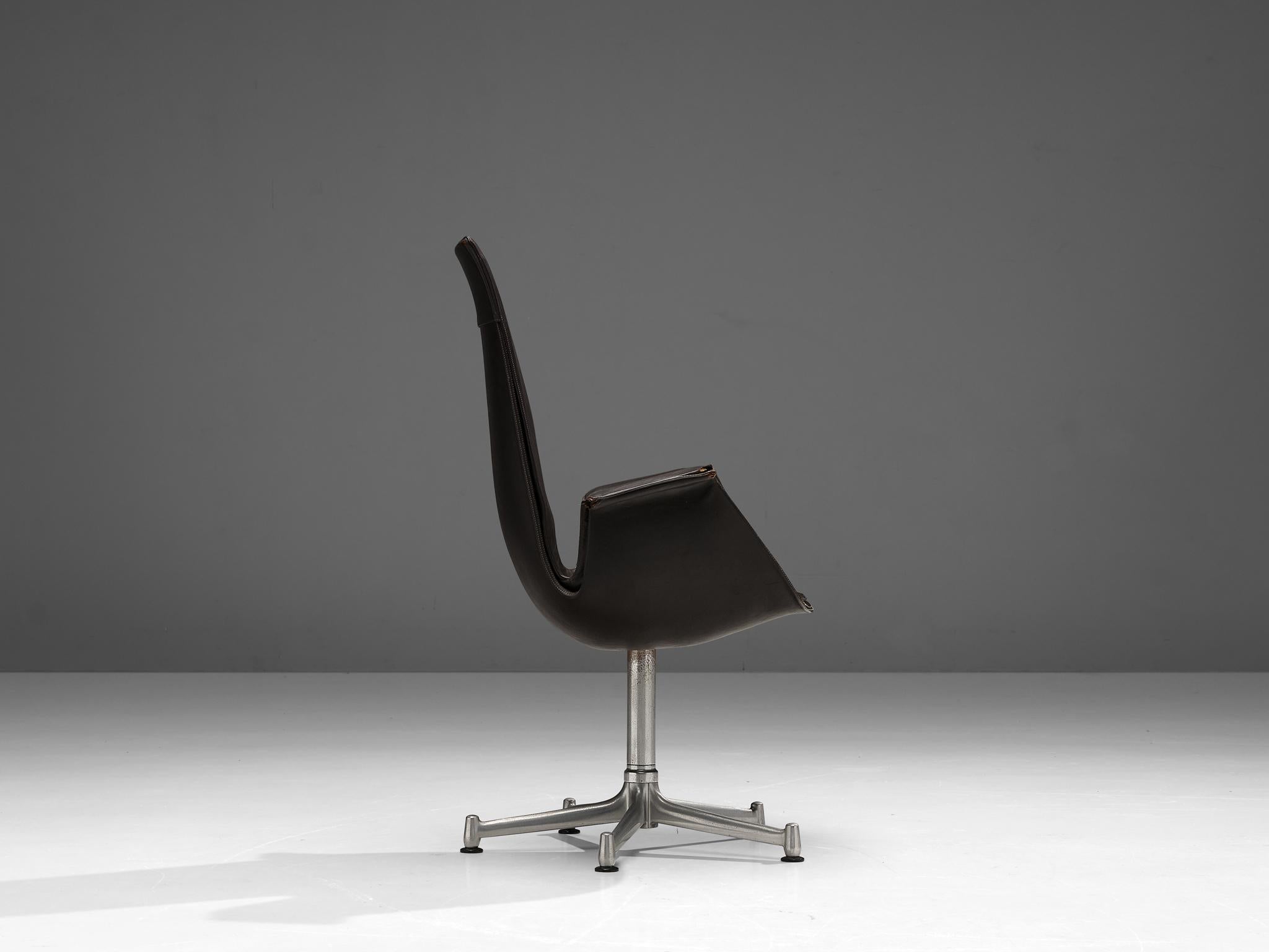 Fabricius & Kastholm Swivel Chair in Dark Brown Leather and Steel