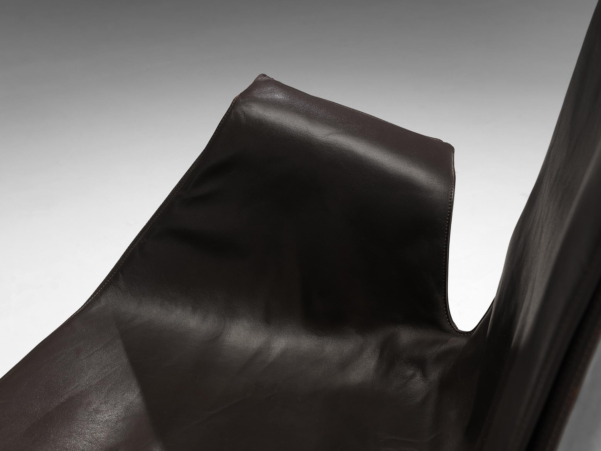 Fabricius & Kastholm Swivel Chair in Dark Brown Leather and Steel