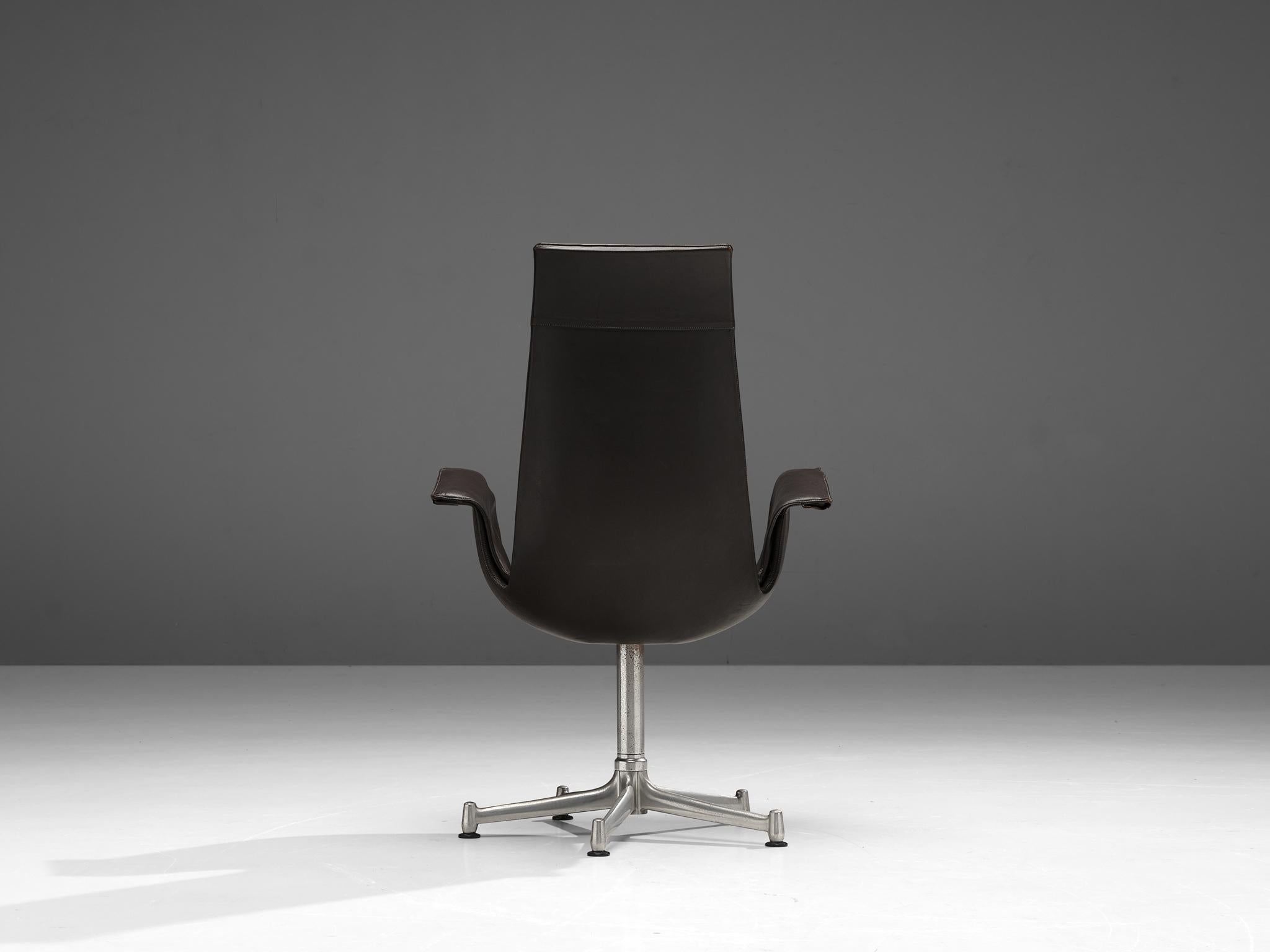 Fabricius & Kastholm Swivel Chair in Dark Brown Leather and Steel