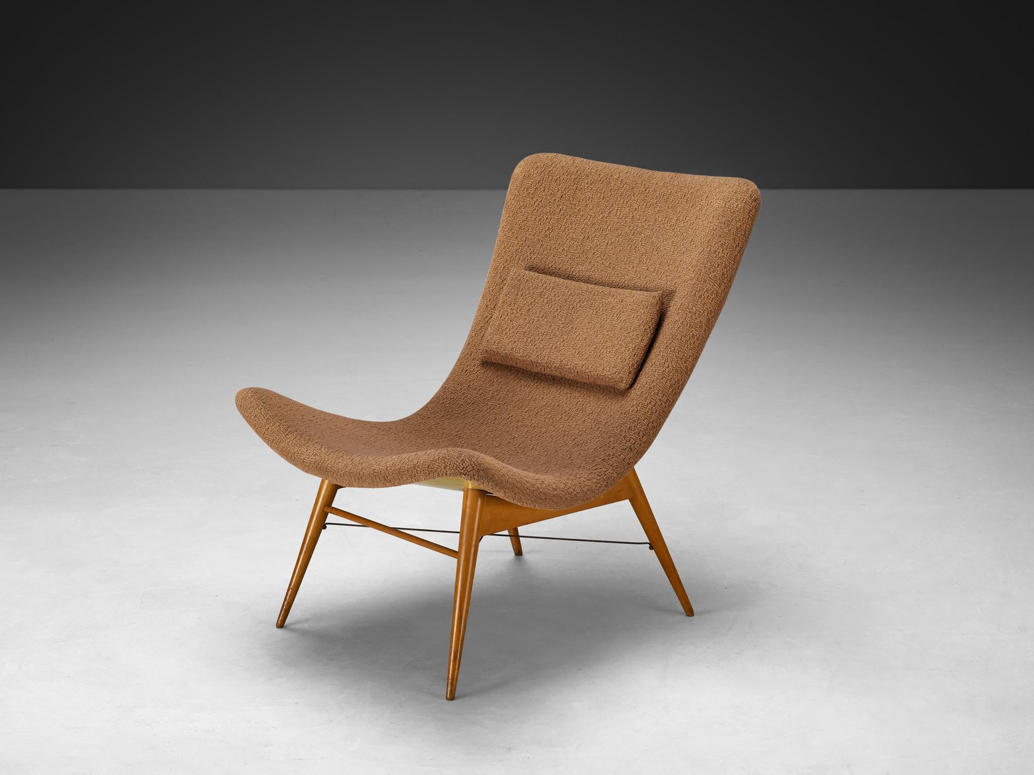 1950s Mid-Century Modern Shell Lounge Chair in Beige Upholstery