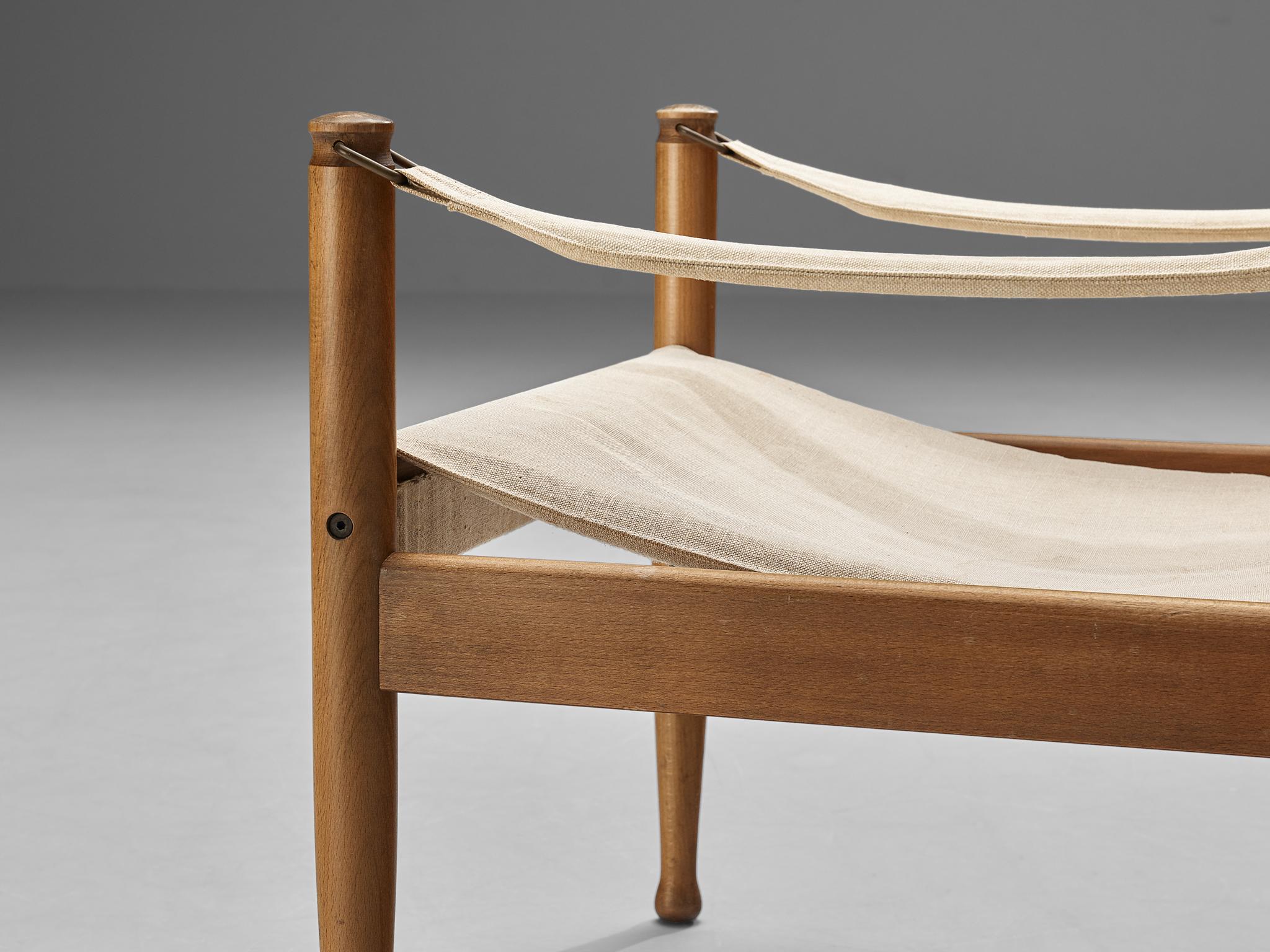 Erik Wørts Safari Lounge Chair in Off-White Canvas and Wood