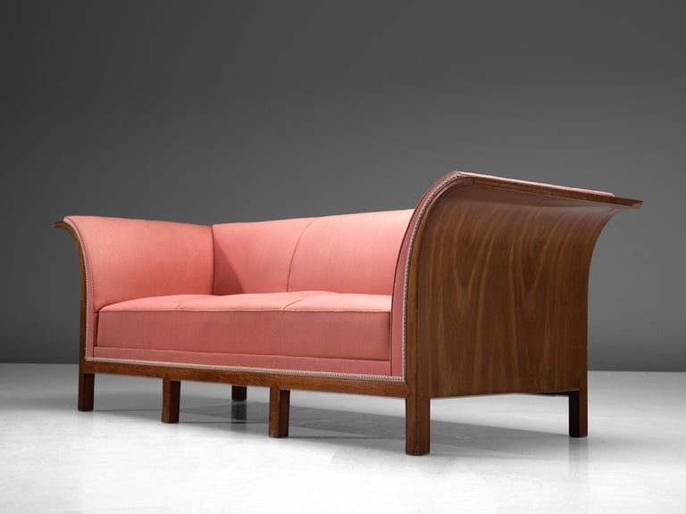 Frits Henningsen Sofa in Walnut and Pink Upholstery