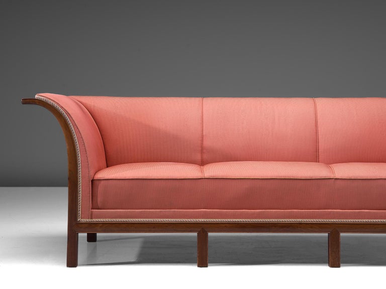 Frits Henningsen Sofa in Walnut and Pink Upholstery