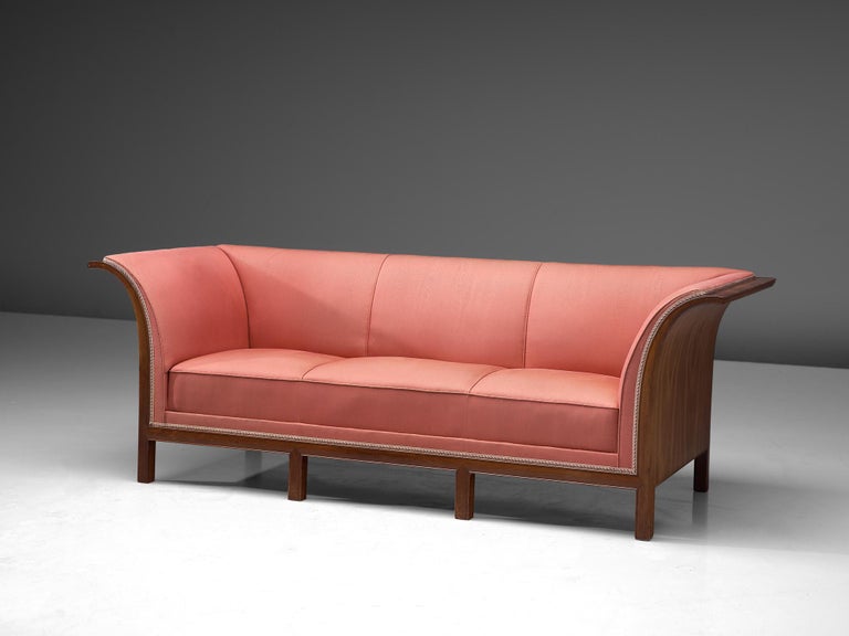 Frits Henningsen Sofa in Walnut and Pink Upholstery