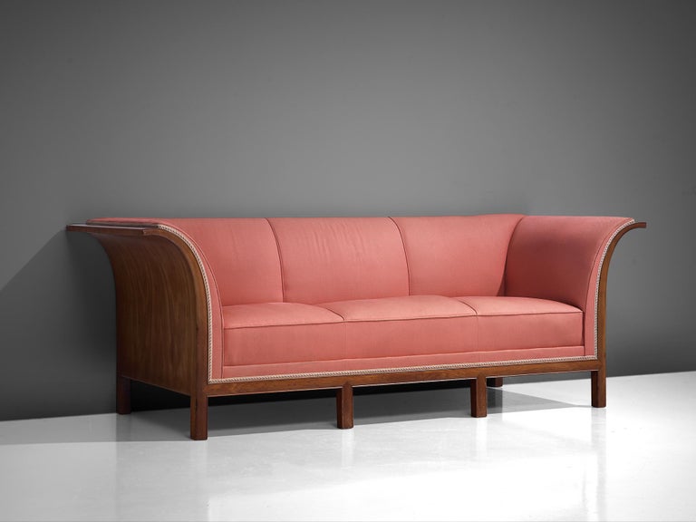 Frits Henningsen Sofa in Walnut and Pink Upholstery