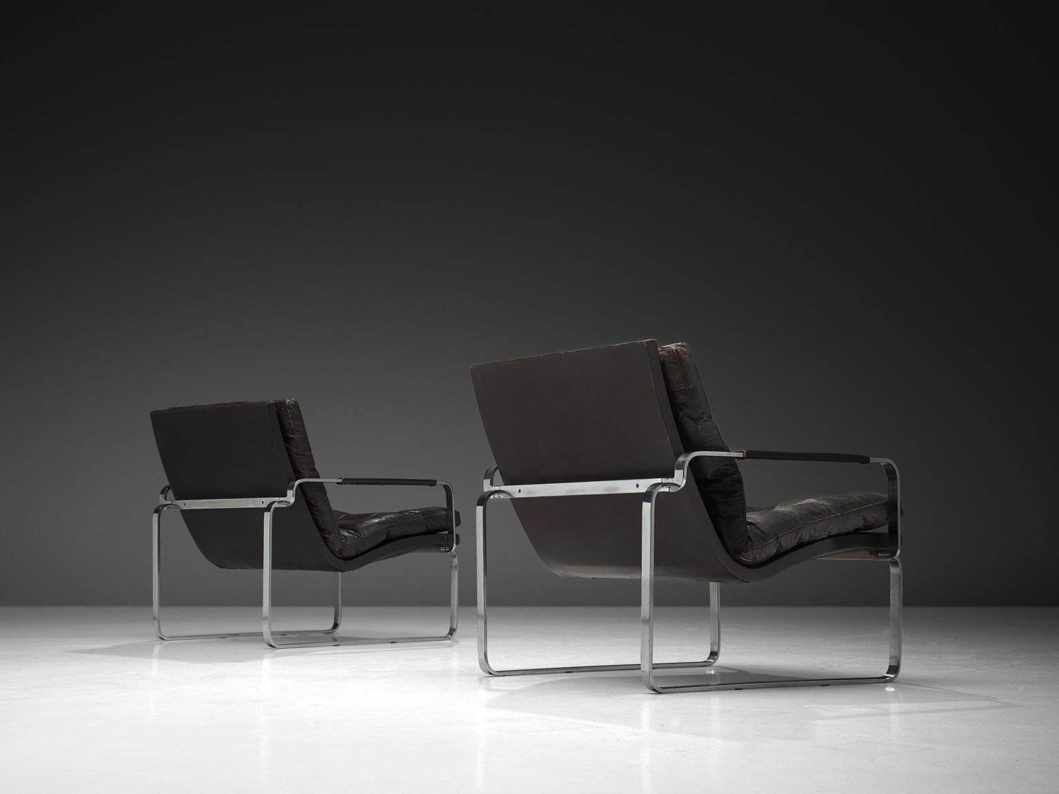 Jørgen Lund & Ole Larsen Pair of Easy Chairs in Dark Brown Leather