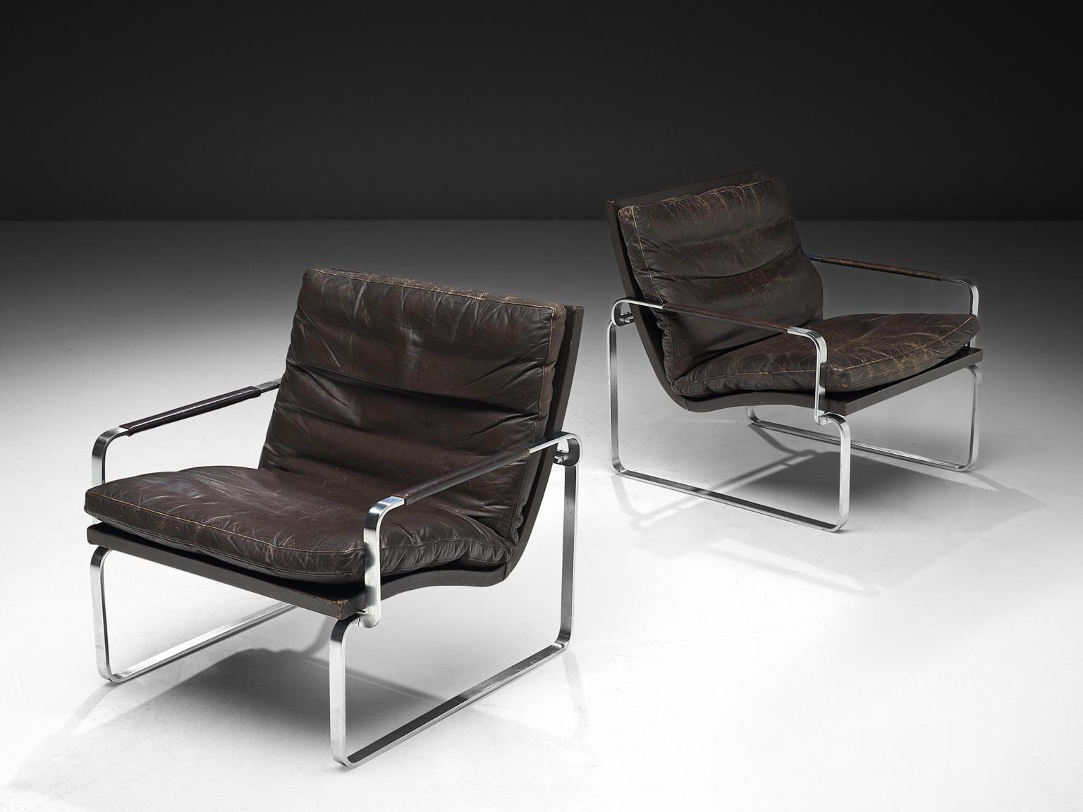 Jørgen Lund & Ole Larsen Pair of Easy Chairs in Dark Brown Leather