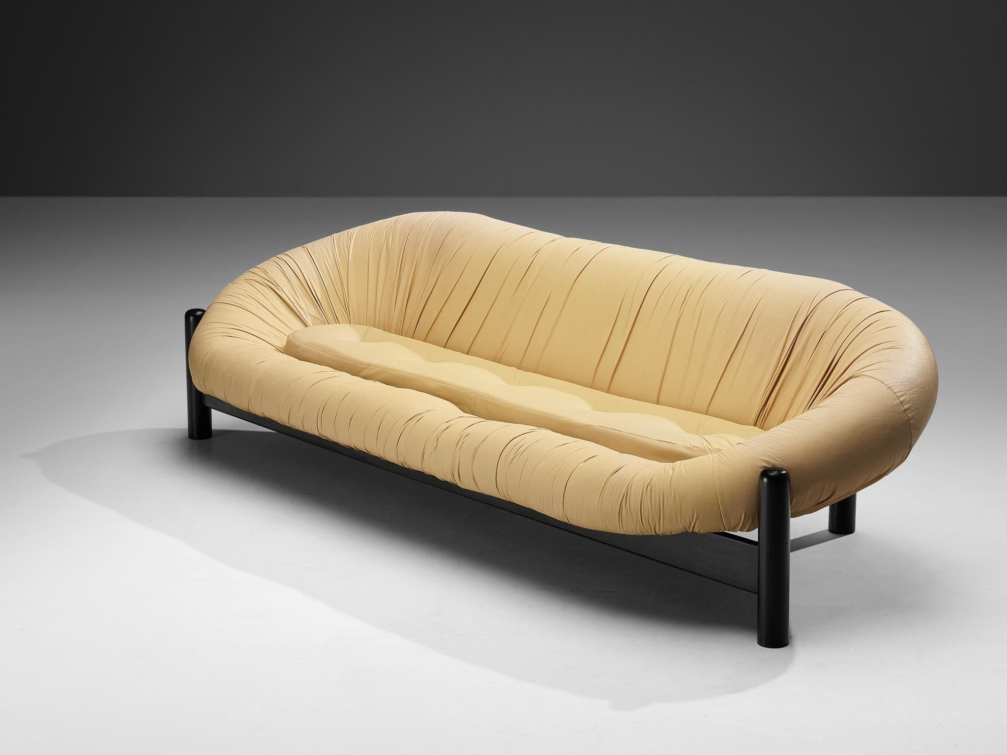 Brazilian Sizable Sofa in Light Yellow Leatherette