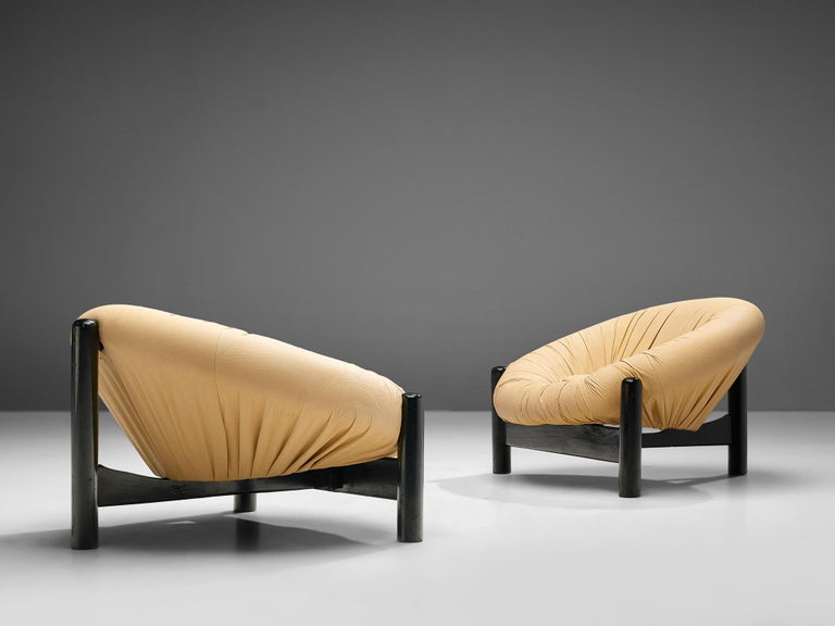 Brazilian Pair of Easy Chairs in Camel Upholstery