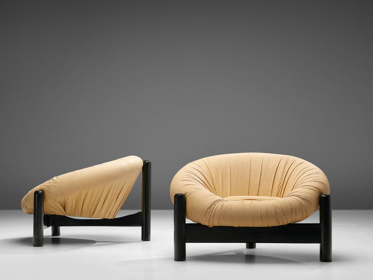 Brazilian Pair of Easy Chairs in Camel Upholstery