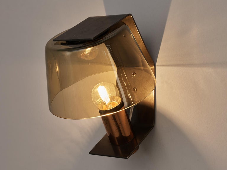 Scandinavian Wall Light in Copper and Smoked Glass